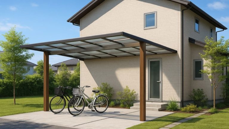 海老名市の戸建て外構に施工されたサイクルポートのイメージ