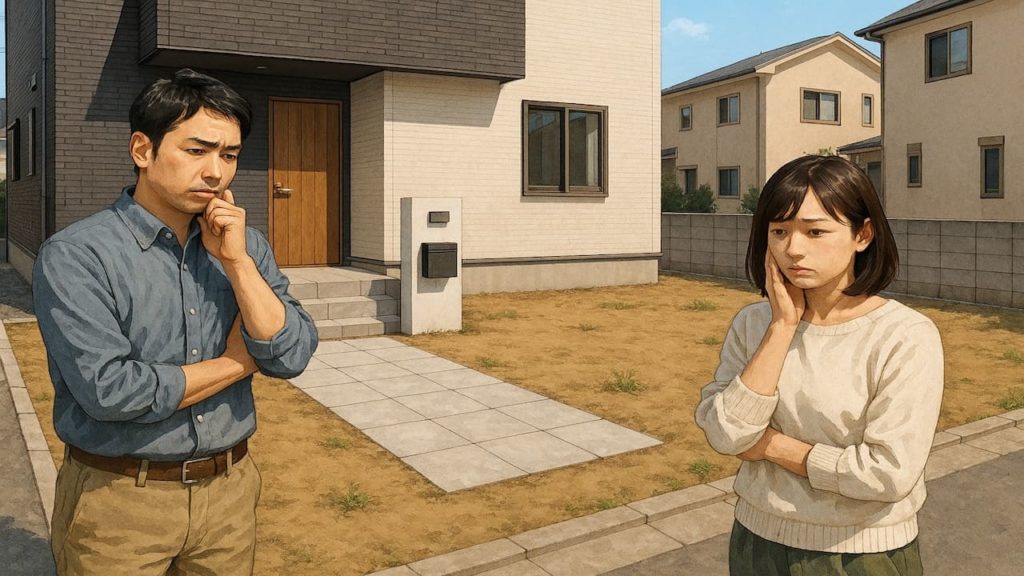 江戸川区の外構工事の失敗にがっかりする夫婦のイメージ