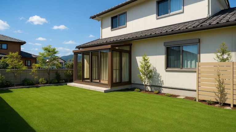 愛媛県の戸建て外構に施工された人工芝のイメージ