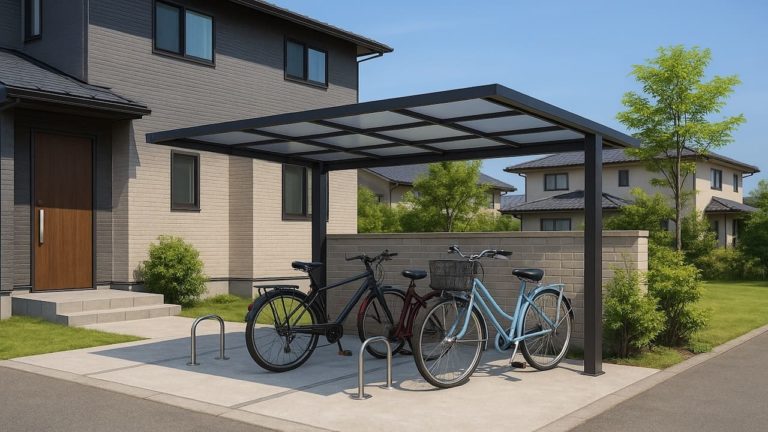 愛媛県の戸建て外構に施工されたサイクルポートのイメージ