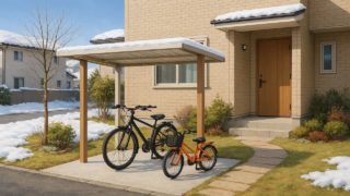 恵庭市の戸建て外構に施工された自転車置き場のイメージ