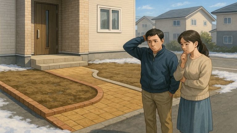 恵庭市の外構工事の失敗にがっかりする夫婦のイメージ