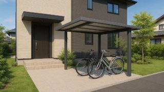 【府中市】自転車置き場の本体+施工費|防犯を上げるライト配置 府中市の戸建て外構に施工された自転車置き場のイメージ