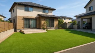 藤枝市の戸建て外構に施工された人工芝のイメージ