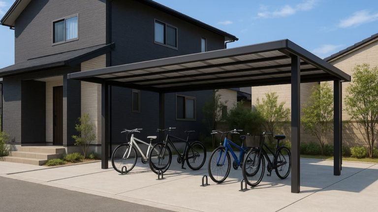 藤枝市の戸建て外構に施工されたサイクルポートのイメージ