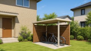 【ふじみ野市】自転車置き場の費用相場|外観を崩さないおしゃれな方法 ふじみ野市の戸建て外構に施工された自転車置き場のイメージ