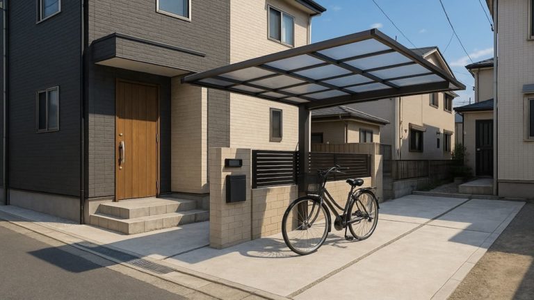 ふじみ野市の戸建て外構に施工されたサイクルポートのイメージ