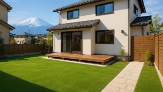 【富士宮市】庭の人工芝の費用目安|写真映えする見せ方5選 富士宮市の戸建て外構に施工された人工芝のイメージ