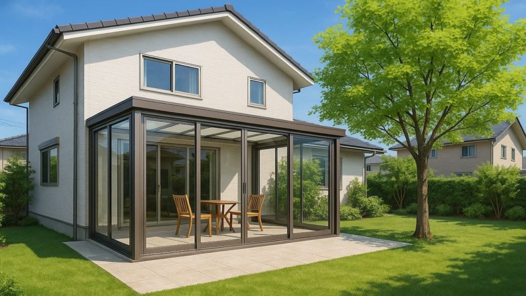 藤沢市の戸建て外構に施工されたテラス囲い・サンルームのイメージ