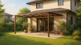 【藤沢市】テラス屋根の工事相場|失敗しない業者の選び方 藤沢市の戸建て外構に施工されたテラス屋根のイメージ