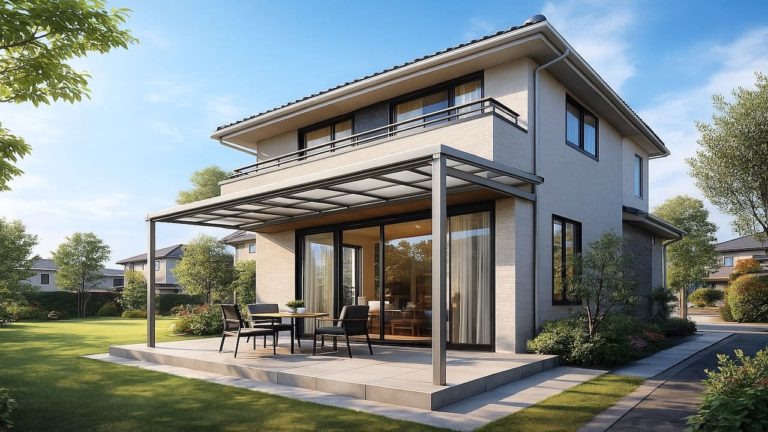 福岡県の戸建て外構に施工されたテラス屋根のイメージ