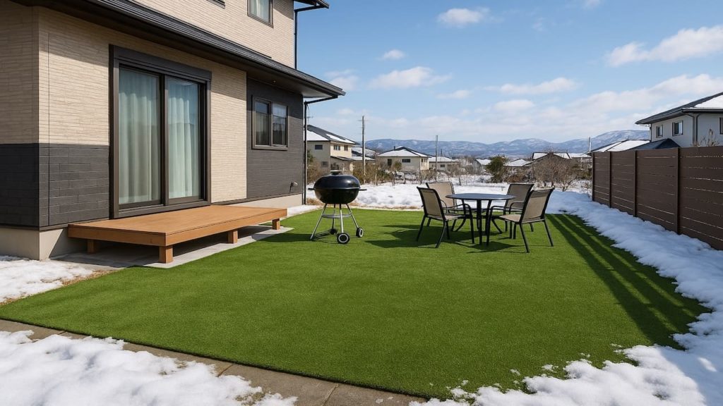 福島県の戸建て外構に施工された人工芝のイメージ