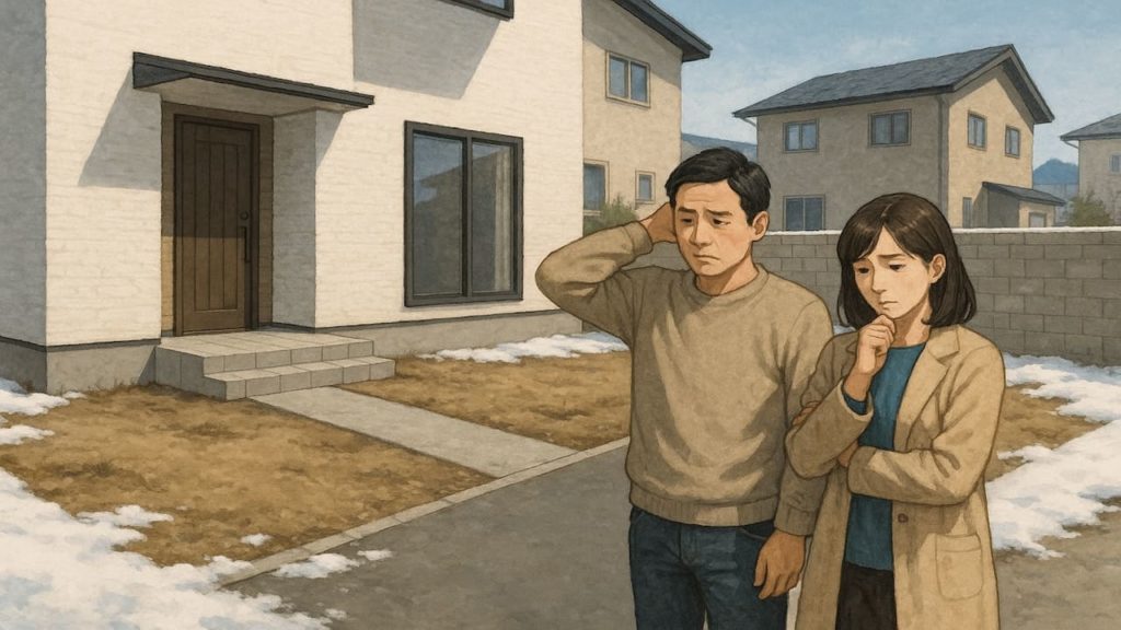 福島県の外構工事の失敗にがっかりする夫婦のイメージ