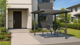 【福山市】自転車置き場の費用比較|フェンス等と一緒に付けるコツ 福山市の戸建て外構に施工された自転車置き場のイメージ