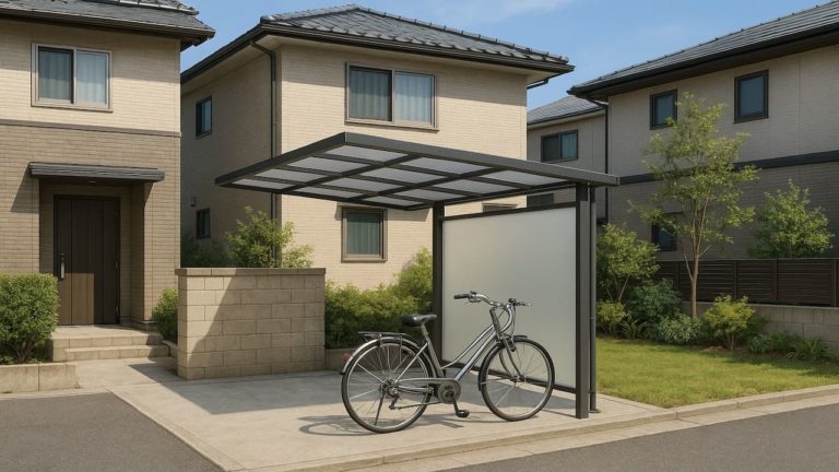 福山市の戸建て外構に施工されたサイクルポートのイメージ