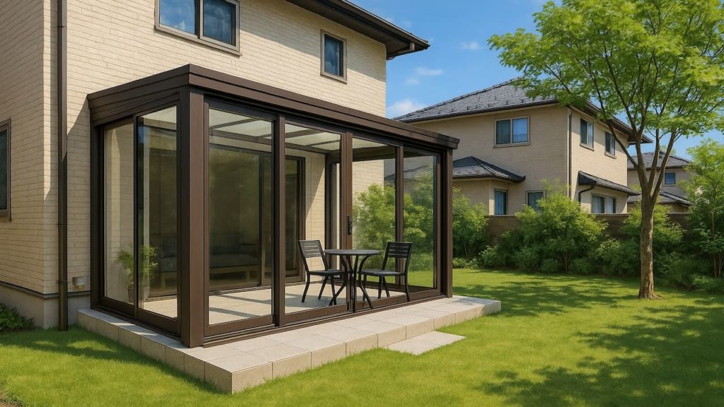 福山市の戸建て外構に施工されたテラス囲い・サンルームのイメージ