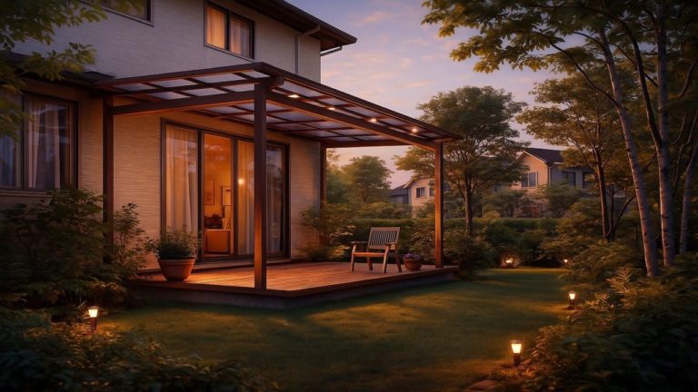 福山市の戸建て外構に施工されたテラス屋根のイメージ