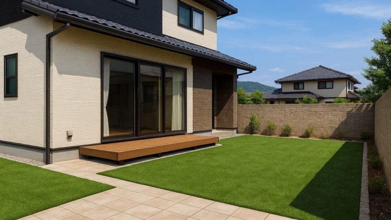 岐阜県の戸建て外構に施工された人工芝のイメージ