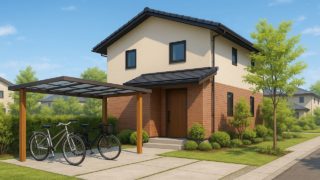 【羽曳野市】サイクルポートの予算ライン|後悔しない屋根材の選び方 羽曳野市の戸建て外構に施工されたサイクルポートのイメージ
