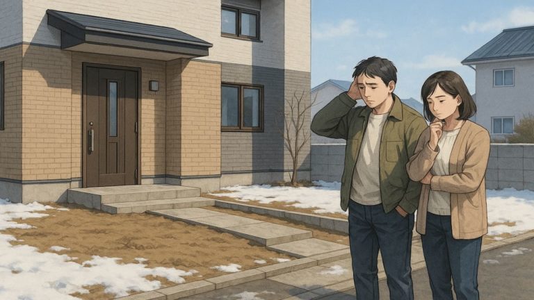 八戸市の外構工事の失敗にがっかりする夫婦のイメージ