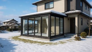 【八戸市】テラス囲い・サンルームの見積もり相場|体験者が勧めるチェック5つ 八戸市の戸建て外構に施工されたテラス囲い・サンルームのイメージ