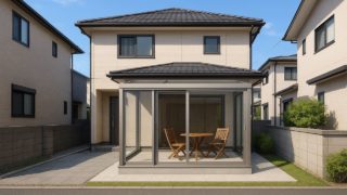 【八王子市】テラス囲い・サンルームの費用感|カフェ風に近づく演出5選 八王子市の戸建て外構に施工されたテラス囲い・サンルームのイメージ