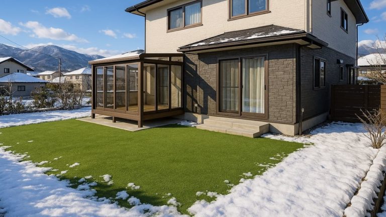 白山市の戸建て外構に施工された人工芝のイメージ