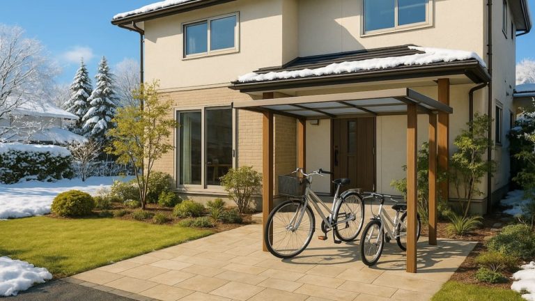 白山市の戸建て外構に施工された自転車置き場のイメージ