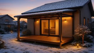 白山市の戸建て外構に施工されたテラス屋根のイメージ