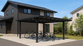 【浜松市】サイクルポートの価格目安|おしゃれに見せる配置と色のコツ 浜松市の戸建て外構に施工されたサイクルポートのイメージ