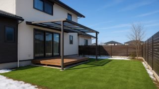 花巻市の戸建て外構に施工された人工芝のイメージ