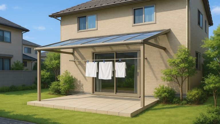 半田市の戸建て外構に施工されたテラス屋根のイメージ