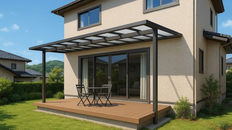 廿日市市の戸建て外構に施工されたテラス屋根のイメージ