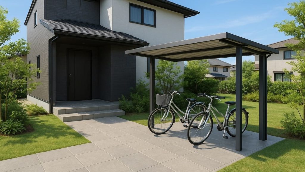 東広島市の戸建て外構に施工された自転車置き場のイメージ