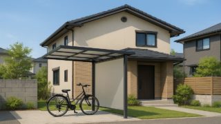 【東広島市】サイクルポートの施工費目安|失敗しない注文のコツ 東広島市の戸建て外構に施工されたサイクルポートのイメージ