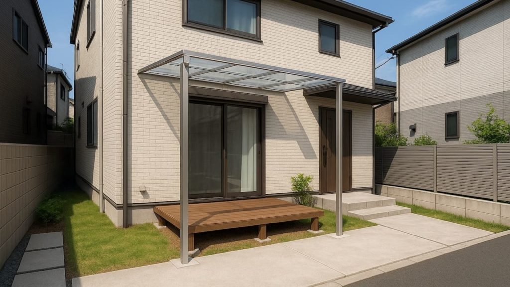 日野市の戸建て外構に施工されたテラス屋根のイメージ