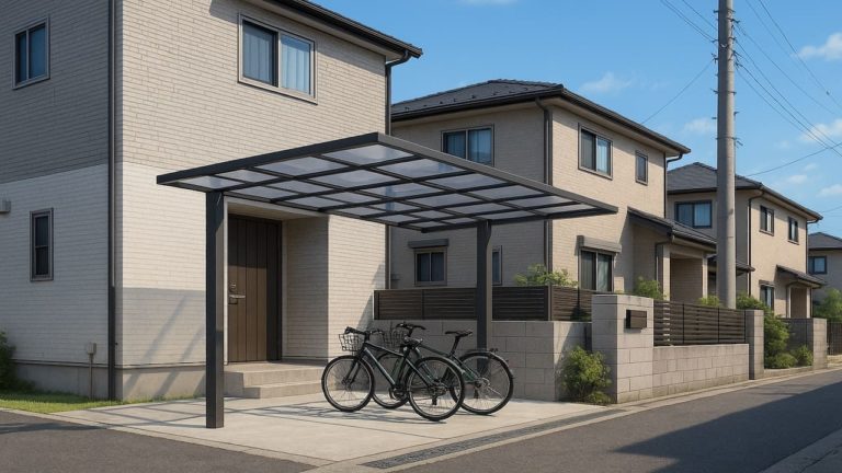 枚方市の戸建て外構に施工されたサイクルポートのイメージ