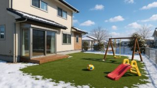 【弘前市】人工芝の予算ライン|初心者がやりがちな勘違い5つ 弘前市の戸建て外構に施工された人工芝のイメージ