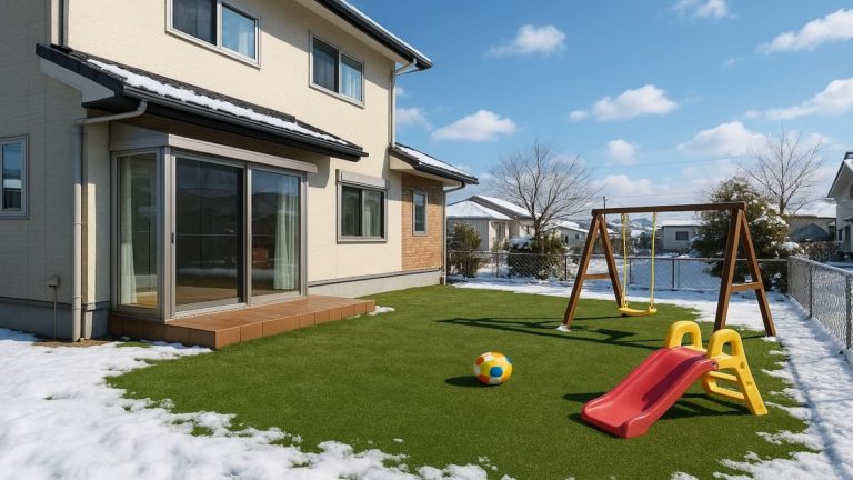 弘前市の戸建て外構に施工された人工芝のイメージ