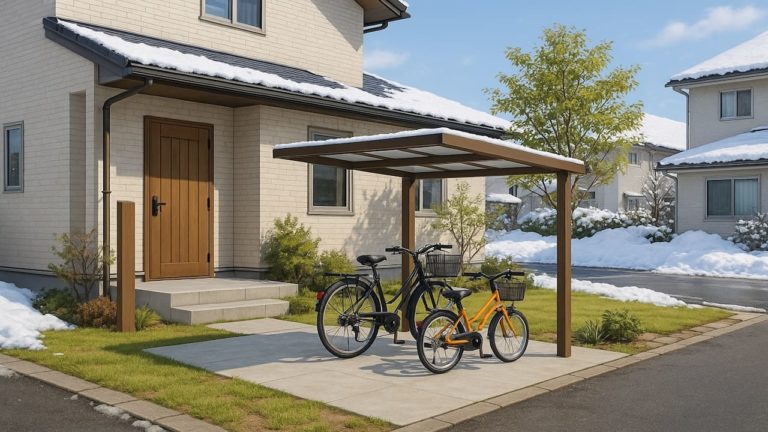 弘前市の戸建て外構に施工された自転車置き場のイメージ