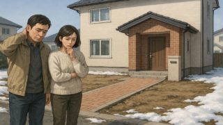 弘前市の外構工事の失敗にがっかりする夫婦のイメージ