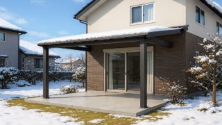 【弘前市】テラス屋根の費用相場|ありがちな失敗とその防ぎ方 弘前市の戸建て外構に施工されたテラス屋根のイメージ