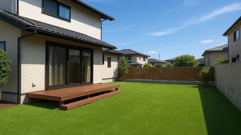 広島県の戸建て外構に施工された人工芝のイメージ