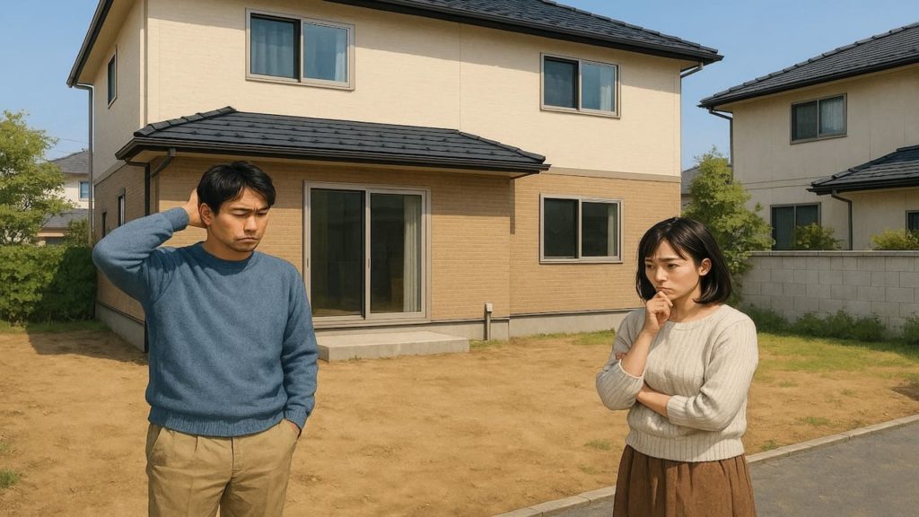 日立市の外構工事の失敗にがっかりする夫婦のイメージ