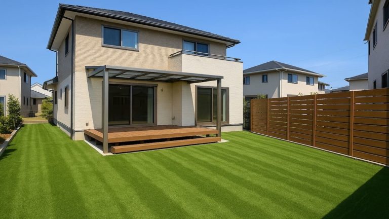 ひたちなか市の戸建て外構に施工された人工芝のイメージ