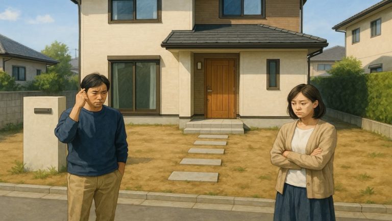 ひたちなか市の外構工事の失敗にがっかりする夫婦のイメージ