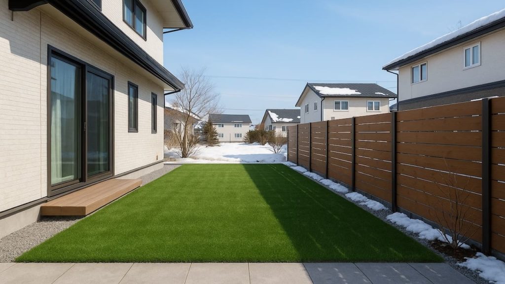 北海道の戸建て外構に施工された人工芝のイメージ