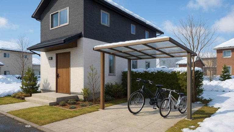 北海道の戸建て外構に施工された自転車置き場のイメージ