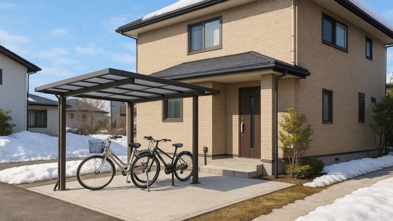 北海道の戸建て外構に施工されたサイクルポートのイメージ