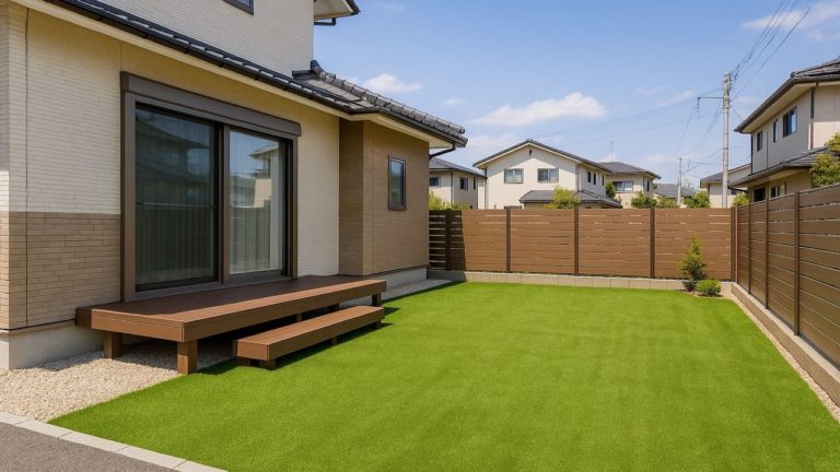 兵庫県の戸建て外構に施工された人工芝のイメージ